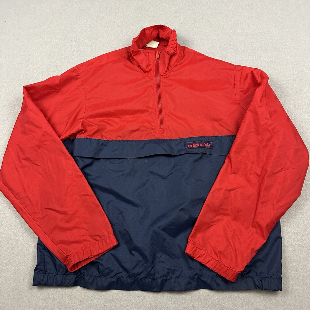 Vintage Adidas Jacket Men Medium Red Blue Colorblock 1/4 Zip Windbreaker Anorak